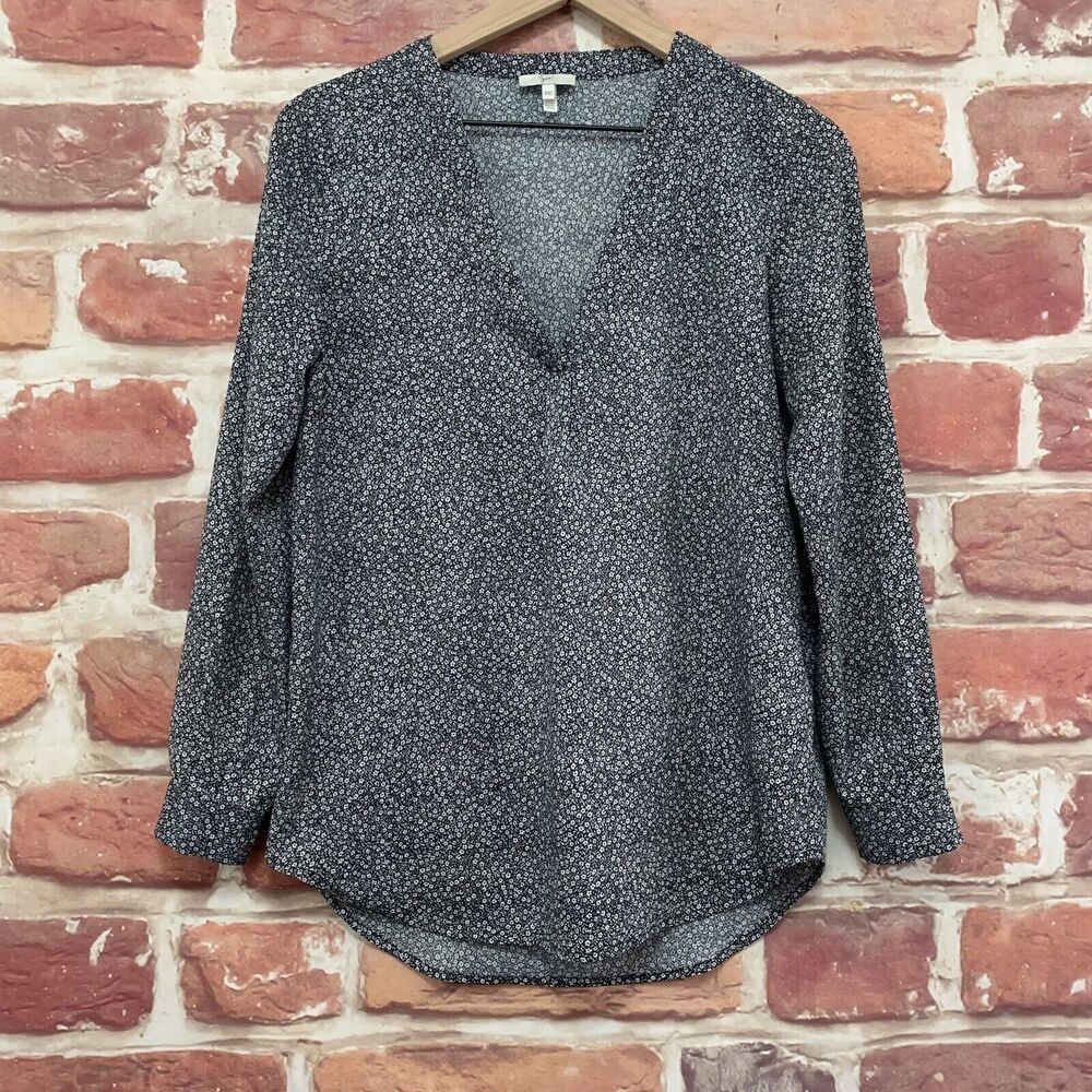 Joie Top Shirt Women's XXS Black White Ditsy Floral Long Sleeve Pullover Blouse